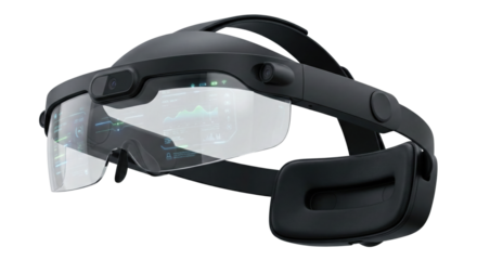 Futuristic AR glasses with HUD interface. Smart virtual reality headset.