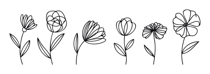 Collection of minimalist natureinspired floral outlines ideal for organic product packaging decorative stationery childrens book illustrations or spring event branding