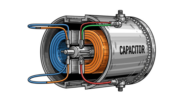 Detailed Cutaway View of Electric Capacitor.