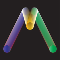 Abstract 3D Letter M Formed by Vibrant Rainbow Gradient Tubes with Intricate Line Patterns on a Minimalist Black Background