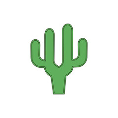 Obraz premium Minimalist green saguaro cactus icon or symbol, representing desert flora, resilience, and arid landscapes in a clean, isolated vector illustration