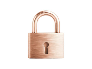 Fototapeta premium Isolated rose gold padlock with keyhole concept of secure access as a cutout PNG on transparent background