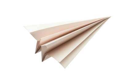 A single classic light colored folded paper airplane appearing as a perfectly isolated object ready for various creative design projects and versatile digital compositions