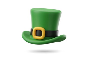 Green leprechaun hat. Festive element for St. Patricks Day celebration. Cute Irish costume accessory. Funny traditional holiday symbol isolated.