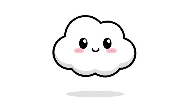 Cute Kawaii Style Cloud Animation Representing Seamless Digital Storage, Joyful Data Connection, and Effortless Technology Service with Happy Minimalist Design and Positive Emotion