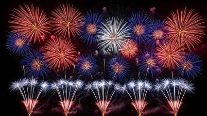 Vibrant fireworks display illuminating the night sky