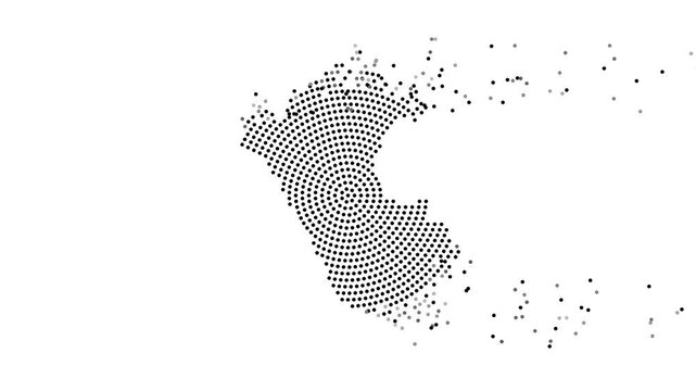 Peru Map Forming from Flying Dots in Gray to Black