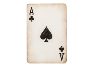 Classic aged Ace of Spades playing card featuring distressed texture as a PNG isolated on transparent background ideal for game design and creative projects