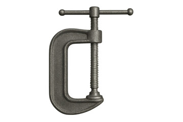 Gray c-clamp construction tool holding fixing clamping