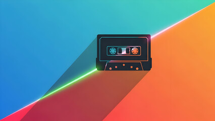 Vintage cassette tape on diagonal split teal and orange