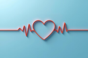 A red heart symbol with an ECG heartbeat line on a blue background