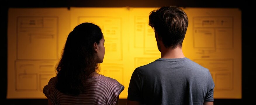 innovative entrepreneurs passionately sketching vibrant ideas for their promising startup venture - Powered by Adobe