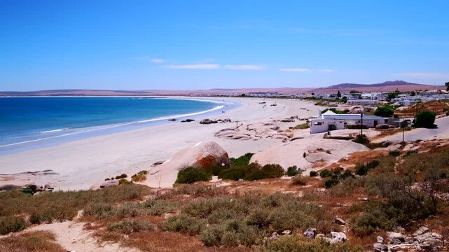 Idyllic Cape West Coast beach and turquoise sea of touristic Paternoster