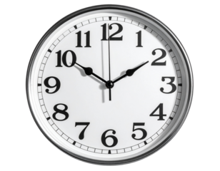 Classic Analog Clock with Visible Numbers, Three-Quarter Angle, Isolated Cutout