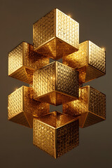 AI Image Of Golden Cubic Shapes Floating In Void	
