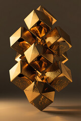 AI Image Of Golden Cubic Shapes Floating In Void	

