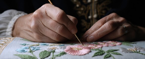 craftsperson enhancing exquisite fabric with intricate embroidery details