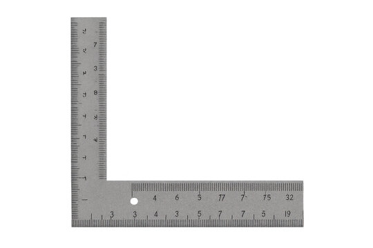 Metal l-square ruler measuring tool on transparent background