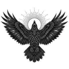 Obraz premium Eagle with wings in flight in the form of a black tribal tattoo silhouette vector illustration featuring a flying phoenix bird design symbolizing freedom and nature