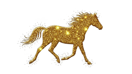 Golden glitter horse silhouette running on black background image