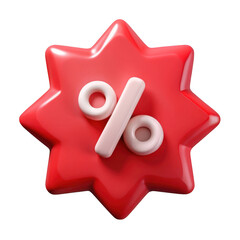 Glossy red starburst with percentage symbol isolated on transparent background