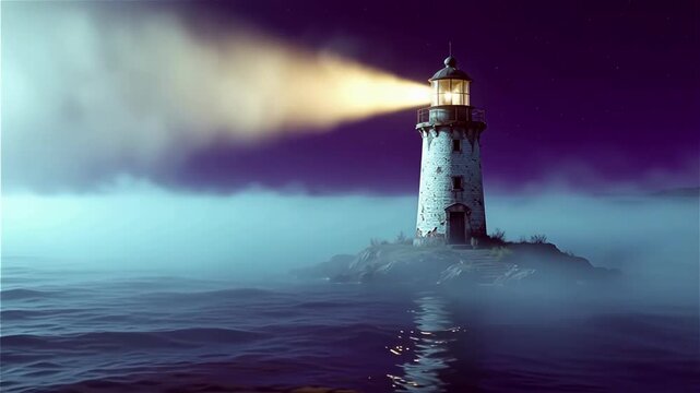 An old lighthouse standing on a tiny island goes under the water