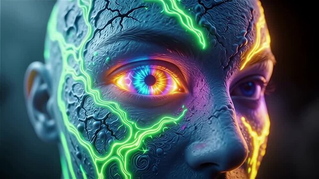 Futuristic face with pulsating eye