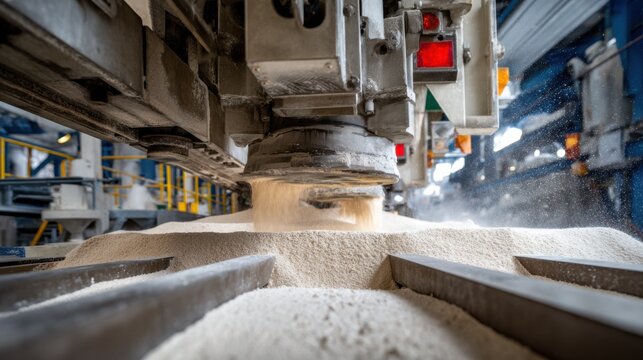 Medium shot capturing loadmonitored alumina feeding equipment accurately measuring and adding alumina during a continuous industrial process.