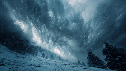 Ethereal Winter Landscape - Aurora Borealis Illuminating Snow-Covered Forest.