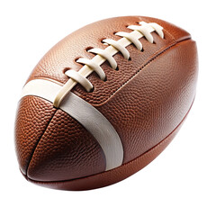 Detailed view of a classic brown american football with white stripes on transparent background