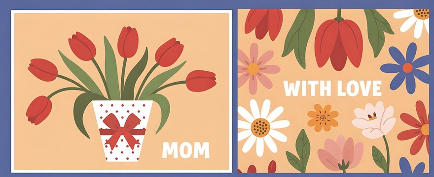Vibrant floral bouquet for mom with love illustration