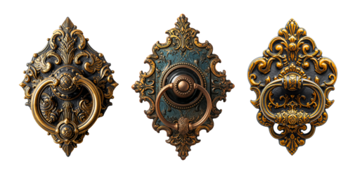 Vintage antique door handle isolated on transparent background