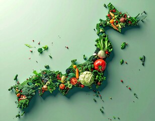 野菜のイメージの日本地図（ai生成画像）