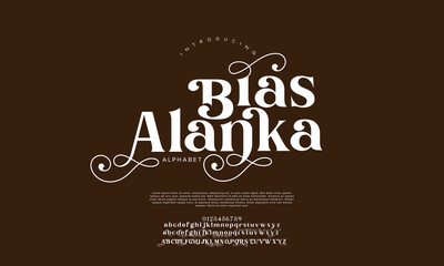 Obraz premium Elegant Font Uppercase Lowercase and Number. Classic Lettering Minimal Fashion Designs. Typography modern Serif fonts regular decorative vintage concept.