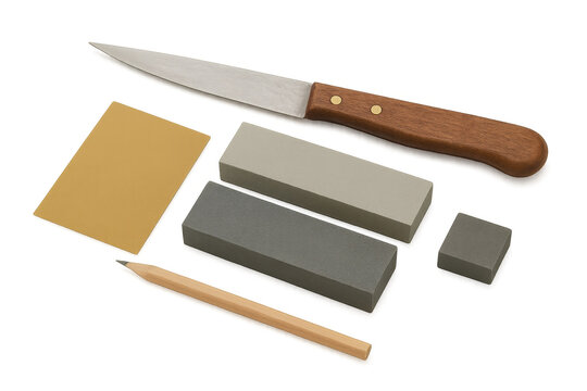 Knife sharpening tools with whetstones and pencil