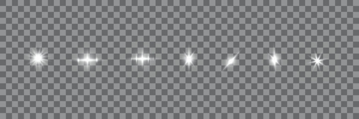 Set of realistic light effect elements including starbursts and horizontal flares 0n abstract background
