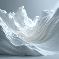 Obraz premium Flowing white sculptural waves resembling abstract frozen landscape in soft studio light for minimal 3D background, architecture visualization and luxury product mockups
