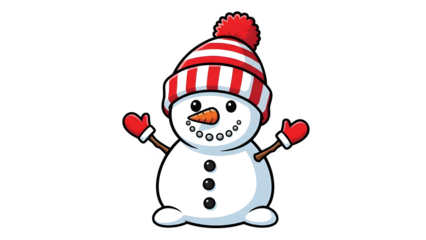 Happy snowman waving isolated on transparent background