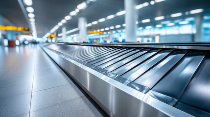 Fototapeta premium airport baggage carousel with no luggage, continuous motion blur, polished metal and rubber textures