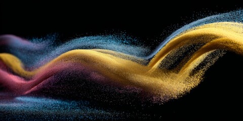 Abstract Golden and Blue Particle Wave Flow on Black Background