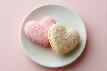 Romantic Afternoon Tea Concept with Heart Shaped French Macaroons