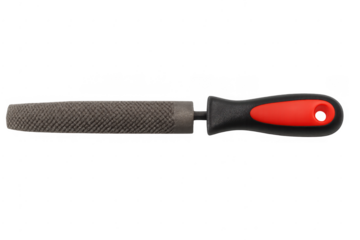 Hand rasp tool with red and black handle