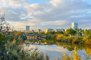 Sunrise view of the Yarkon River estuary, Tel-Aviv