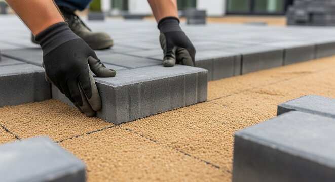 Luxury paving blocks on a clean sand base in a high-end residential project