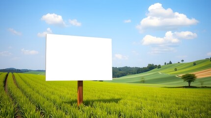 Blank white advertising billboard mockup in green countryside landscape