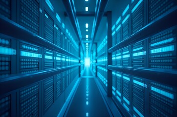 Illuminated Server Room Hallway