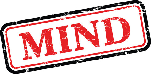 A visually striking rectangular stamp with a bold red mind text framed by a distressed red border © MIRAJ02