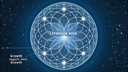 A glowing geometric sphere with intricate branching patterns, illustrating an expansion node concept with radiant energy.