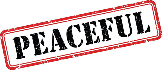A red stamp with the word peaceful prominently displayed in bold black capital letters is shown against a white background