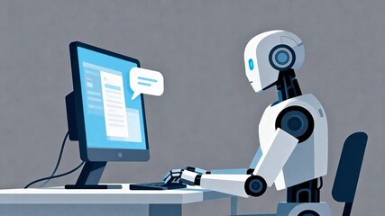 Robot working on computer - Powered by Adobe